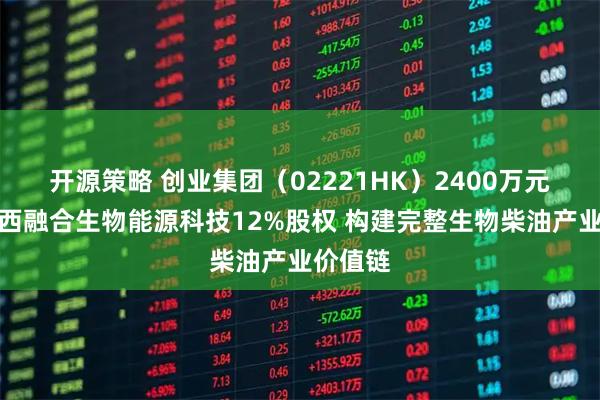 开源策略 创业集团（02221HK）2400万元收购广西融合生物能源科技12%股权 构建完整生物柴油产业价值链